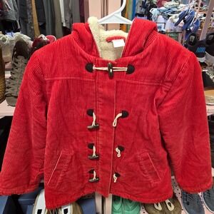 Kids Corduroy Toggle Coat Red Sherpa Lined Hooded Jacket Size 10-12